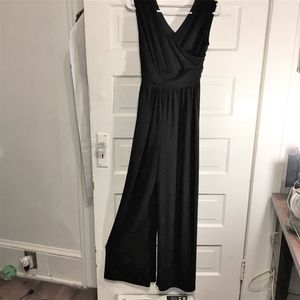 Black Widelegged Jumpsuit V Front & Back